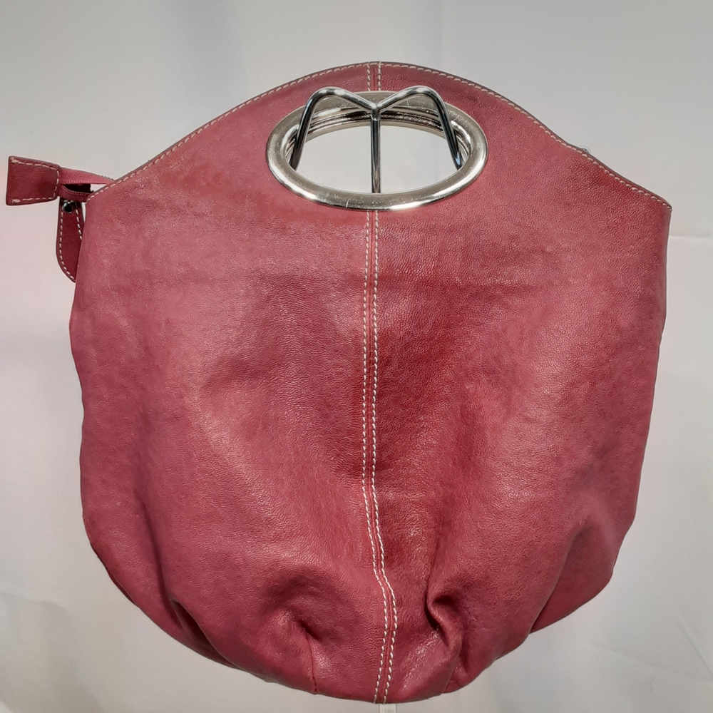 Vera Pelle Soft Genuine Leather Hobo Bag with Silver Tone Handle.